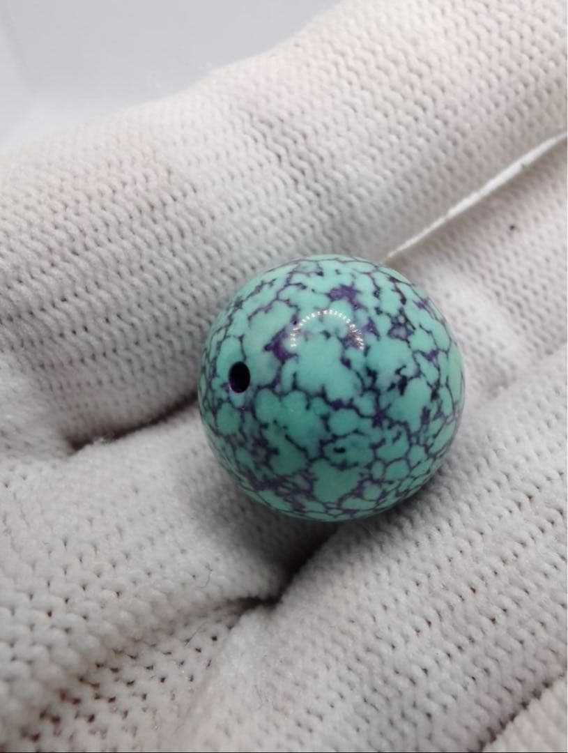 【精品】文玩桃の実 緑松石入り 覇王龍彫刻円玉 16mm