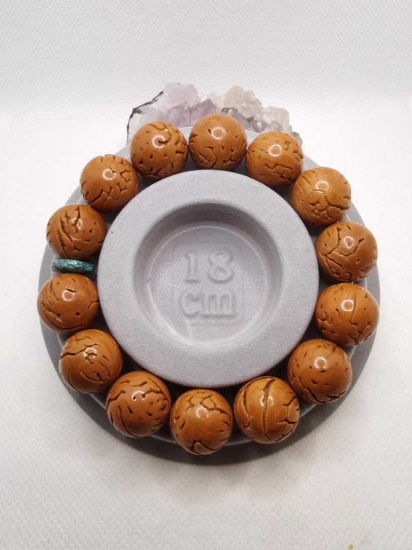 【精品】文玩桃の実 緑松石入り 覇王龍彫刻円玉 16mm