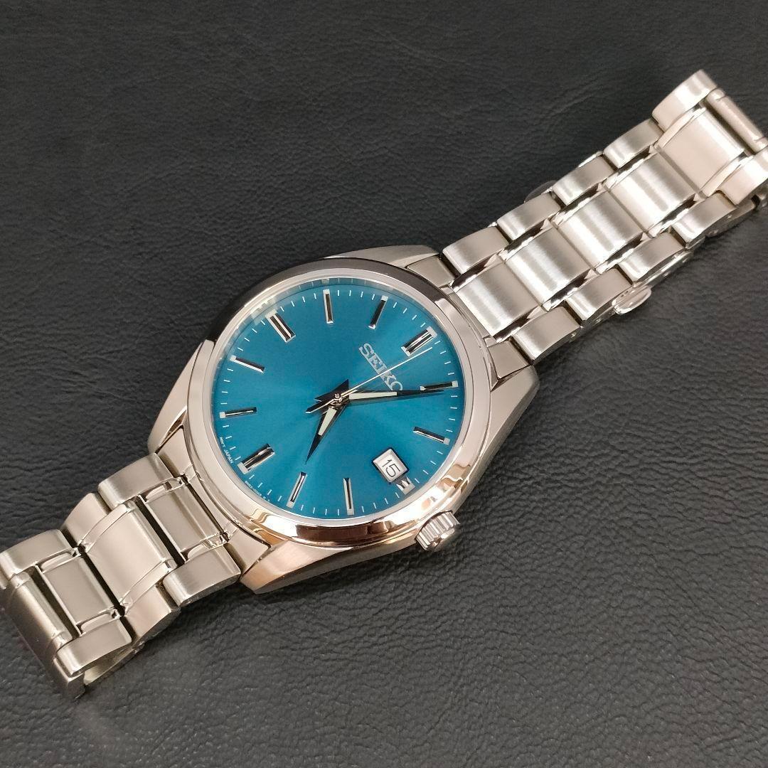 極美品　SEIKO　セイコー　ブルー　シルバー　クォーツ　電池式　腕時計　メンズ