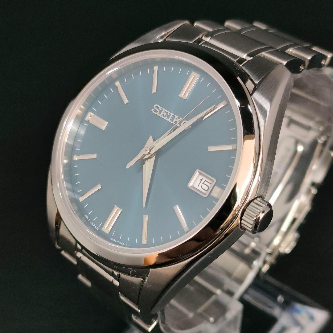 極美品　SEIKO　セイコー　ブルー　シルバー　クォーツ　電池式　腕時計　メンズ