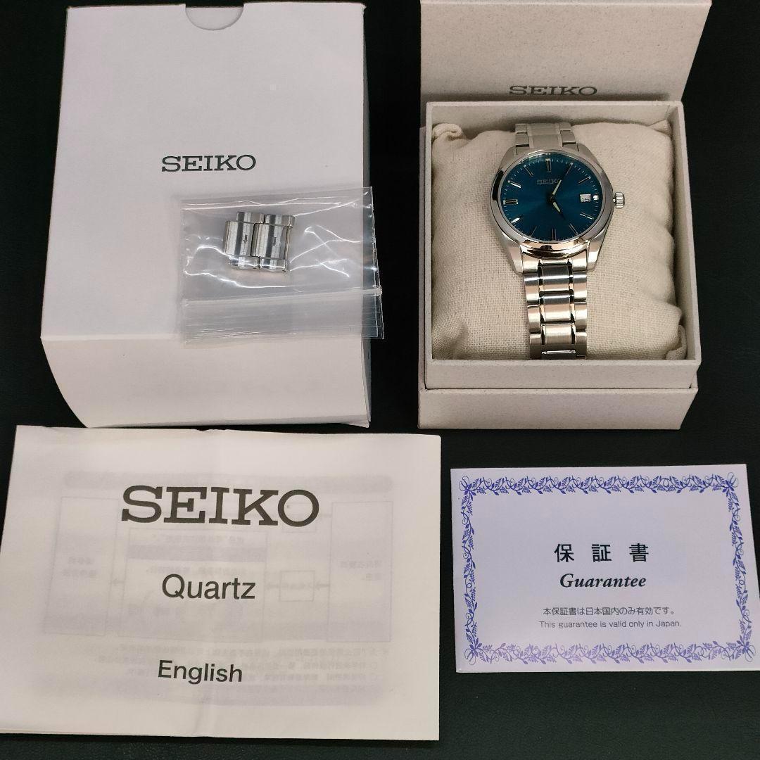 極美品　SEIKO　セイコー　ブルー　シルバー　クォーツ　電池式　腕時計　メンズ