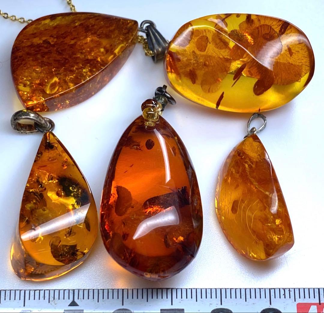 本琥珀ネックレストップ5点　30g 東Y7-0318☆1Fタトチ