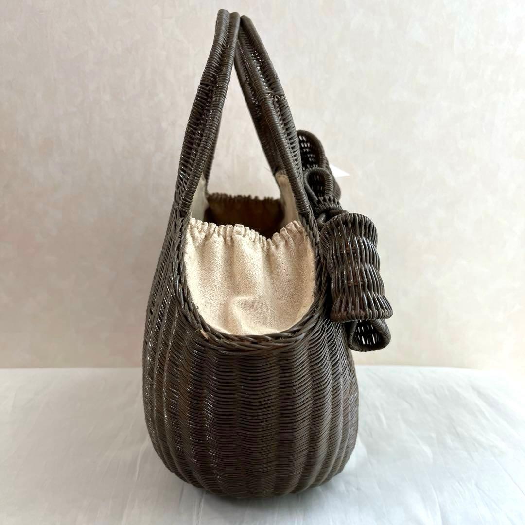 未使用保管品♡アナトリエ　籠バッグ　 ラタン かごバッグ リボンモチーフ グレー