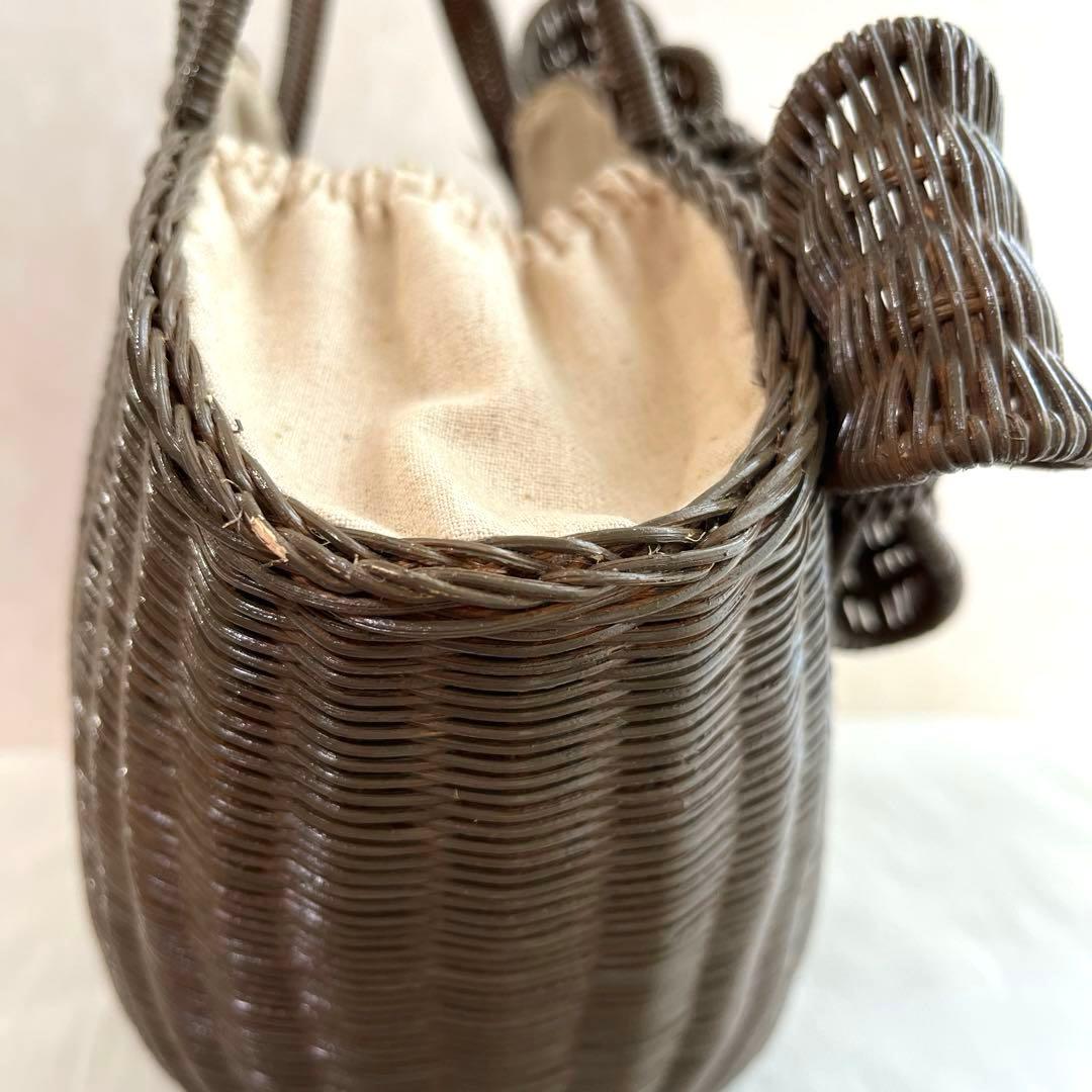 未使用保管品♡アナトリエ　籠バッグ　 ラタン かごバッグ リボンモチーフ グレー