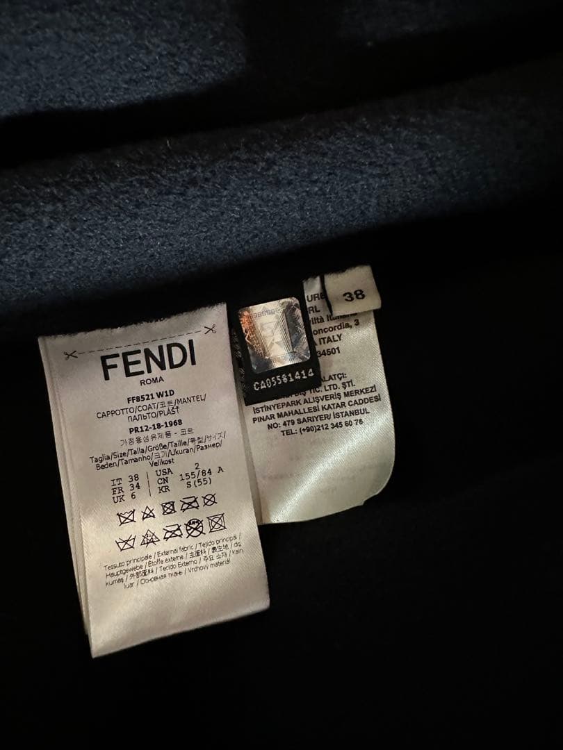 FENDI ブラック チェスターコート ファー付き
