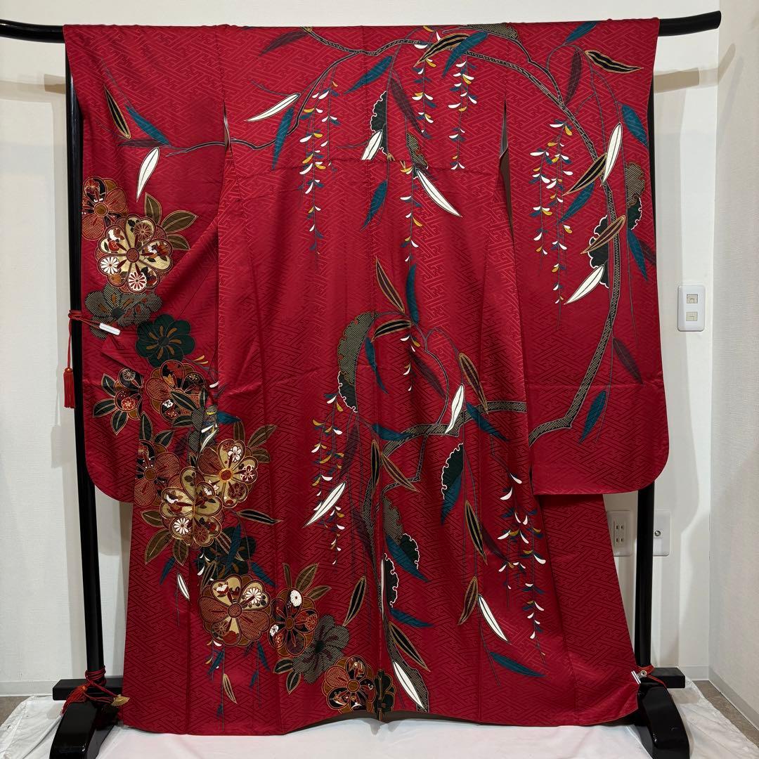 振袖フルセット　7点セット　赤　長襦袢付き　成人式　前撮り　f3