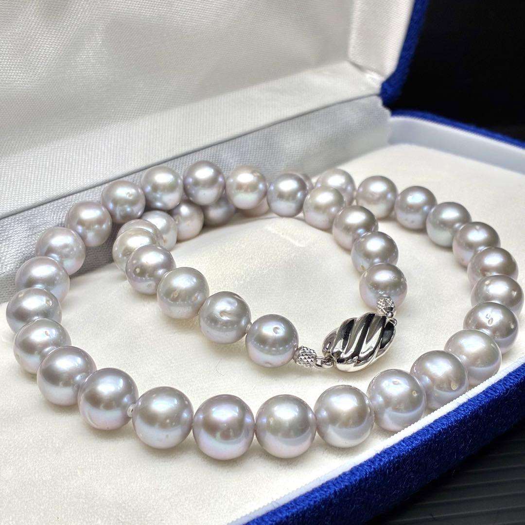 ジュエリーマキ　パールネックレス　リアルパール　グレー系　大珠　箱付