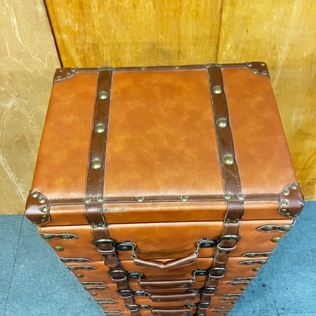 トランク型チェスト 5段 ブラウン