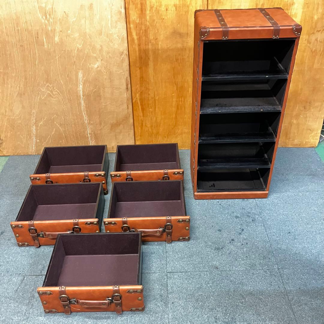 トランク型チェスト 5段 ブラウン