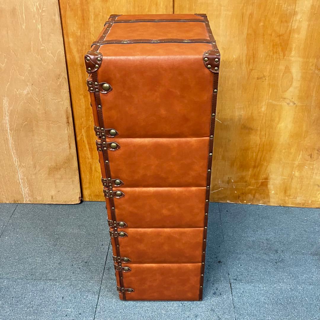 トランク型チェスト 5段 ブラウン