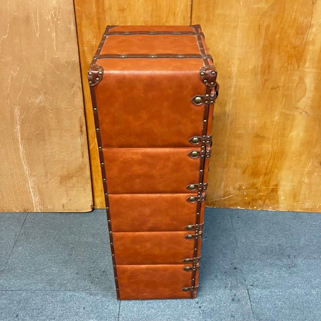 トランク型チェスト 5段 ブラウン