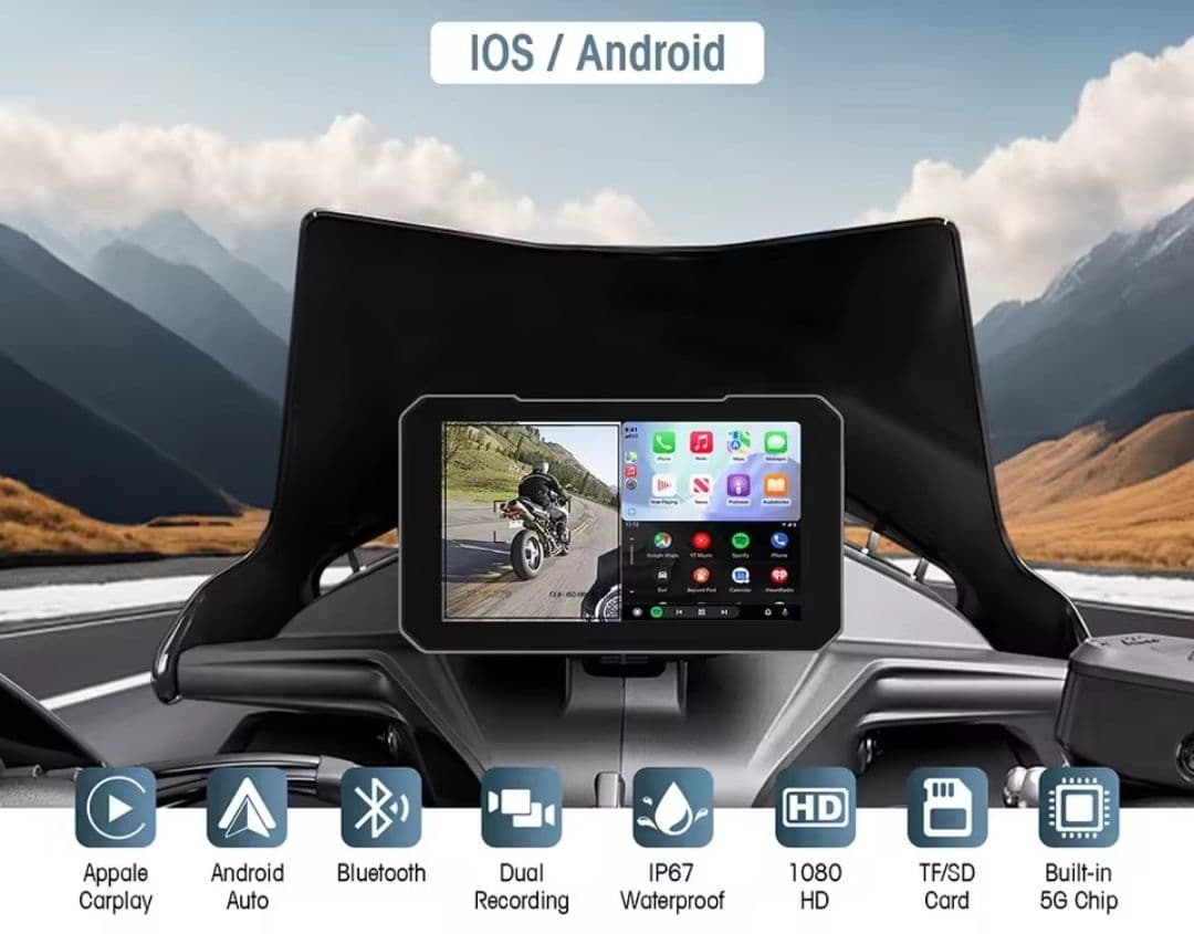 バイク用 スマートモニター ディスプレイオーディオ前後ドラレコ空気圧センサー付き