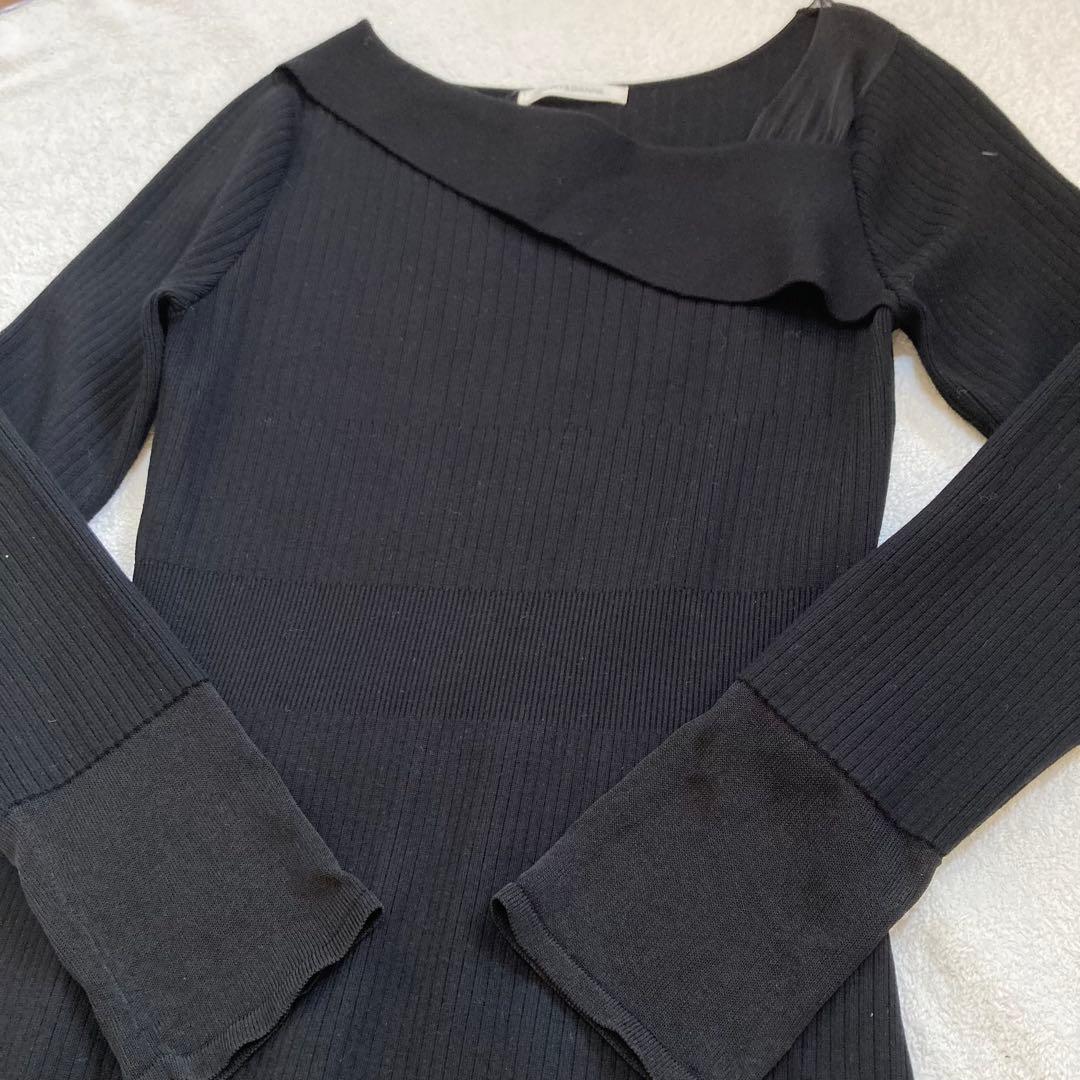 ピンキー&ダイアン黒 ロングニットワンピース 長袖 レース袖口 M