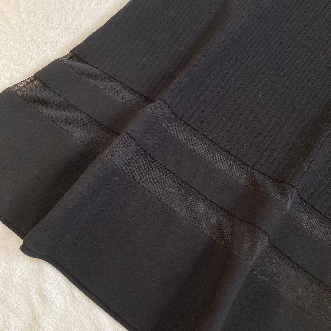 ピンキー&ダイアン黒 ロングニットワンピース 長袖 レース袖口 M