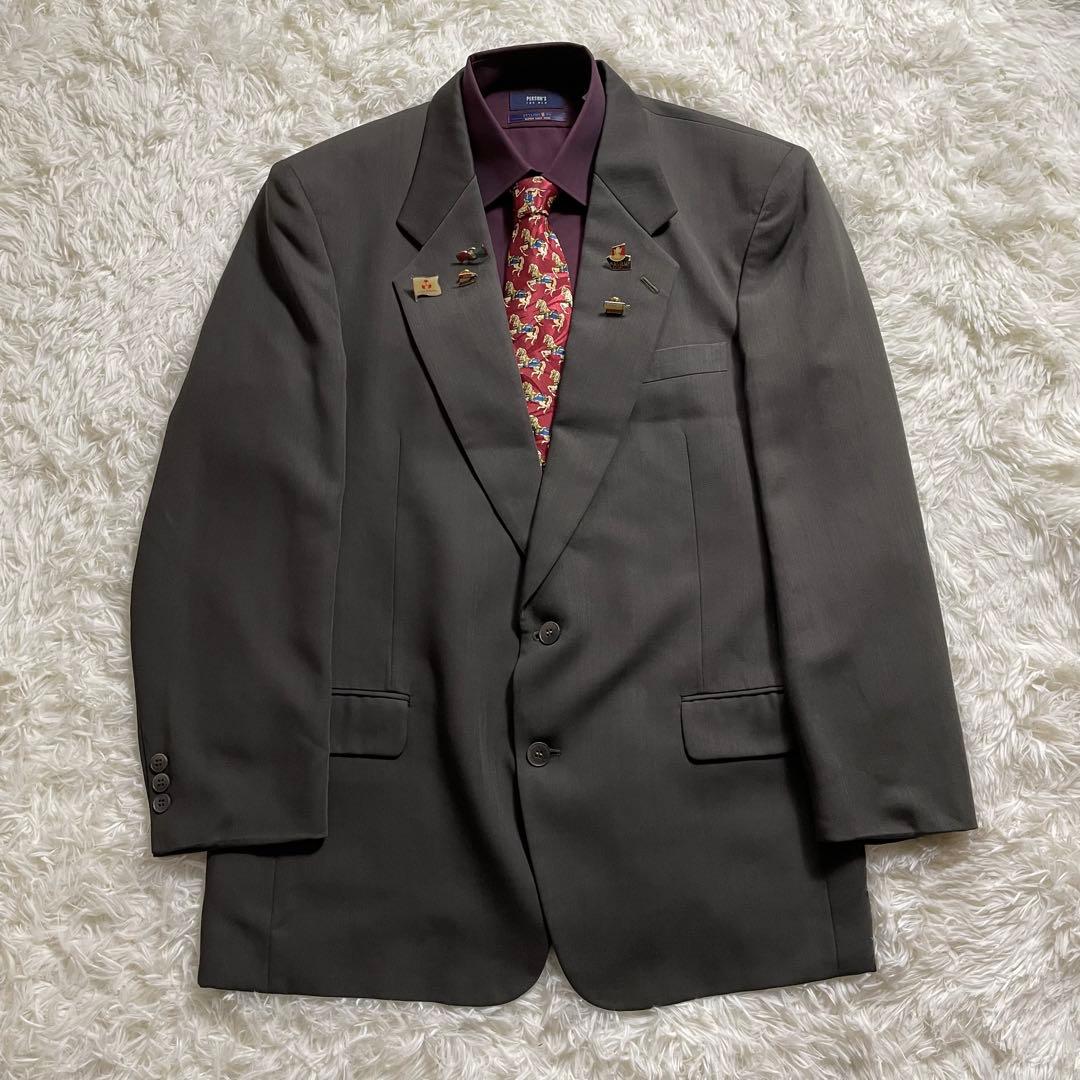 5点セット 3ピース スーツ セットアップ ネクタイ ピンズ 深緑 成人式 XL