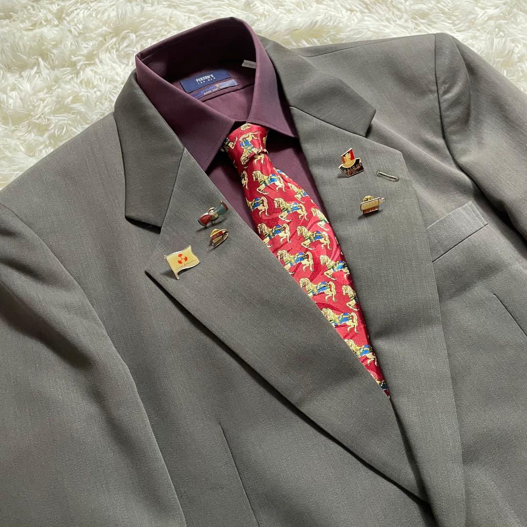 5点セット 3ピース スーツ セットアップ ネクタイ ピンズ 深緑 成人式 XL