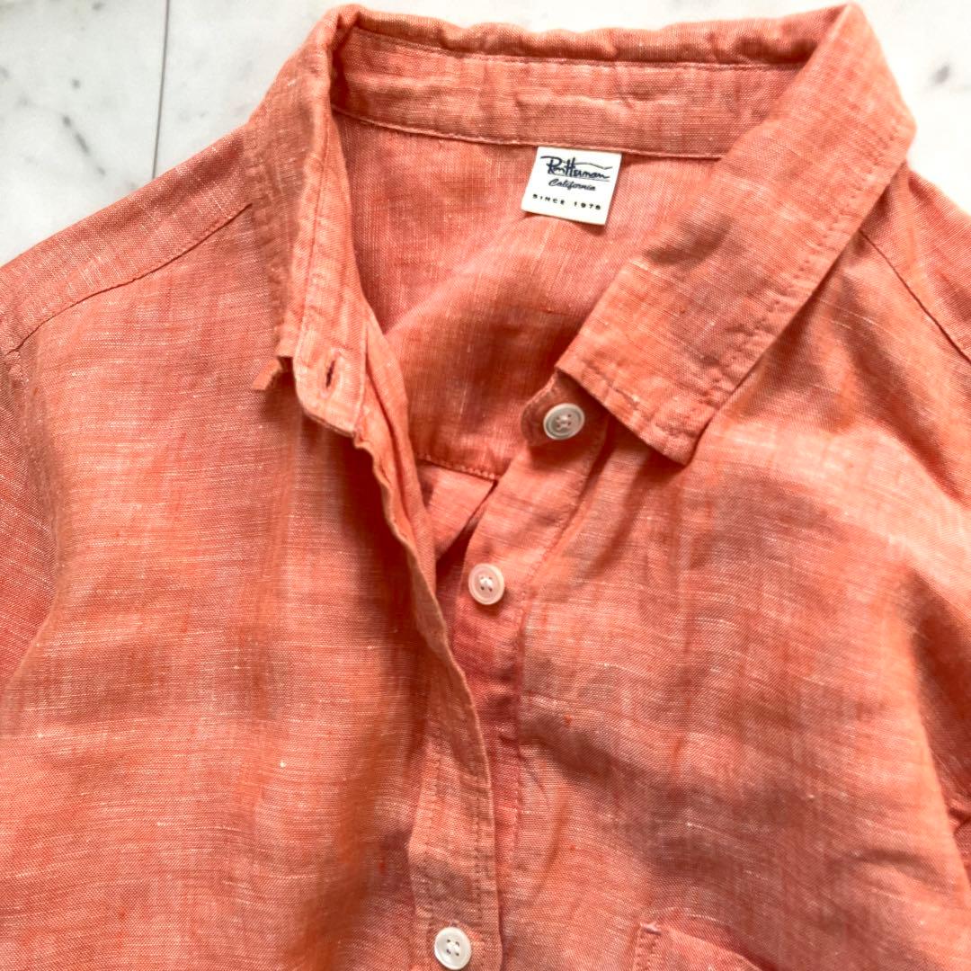 ロンハーマン リネン100% ロングワンピース ウエストベルト オレンジ S