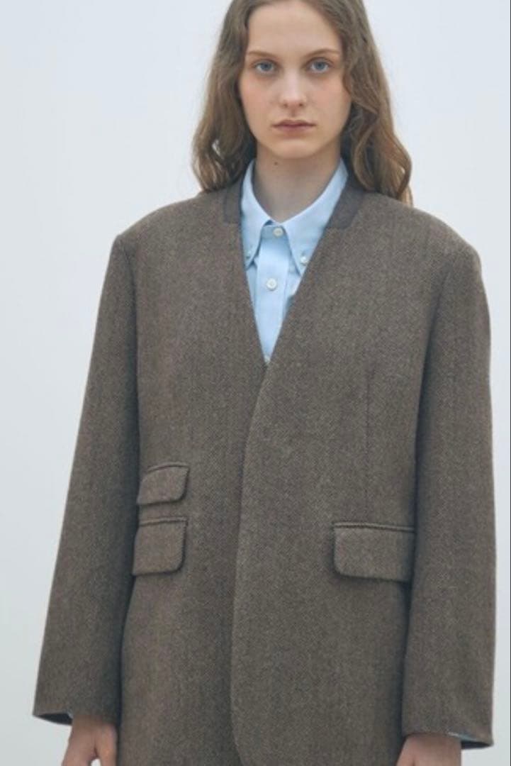 MACPHEE アルパカヘリンボーン カラーレスジャケット