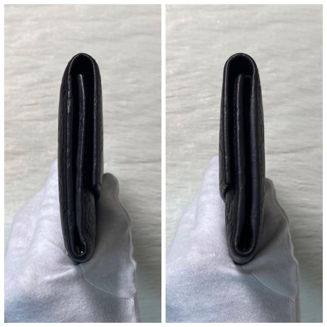 早い者勝ち　美品　GUCCI グッチ　三つ折り　財布　シマ　レザー　エンボス　茶