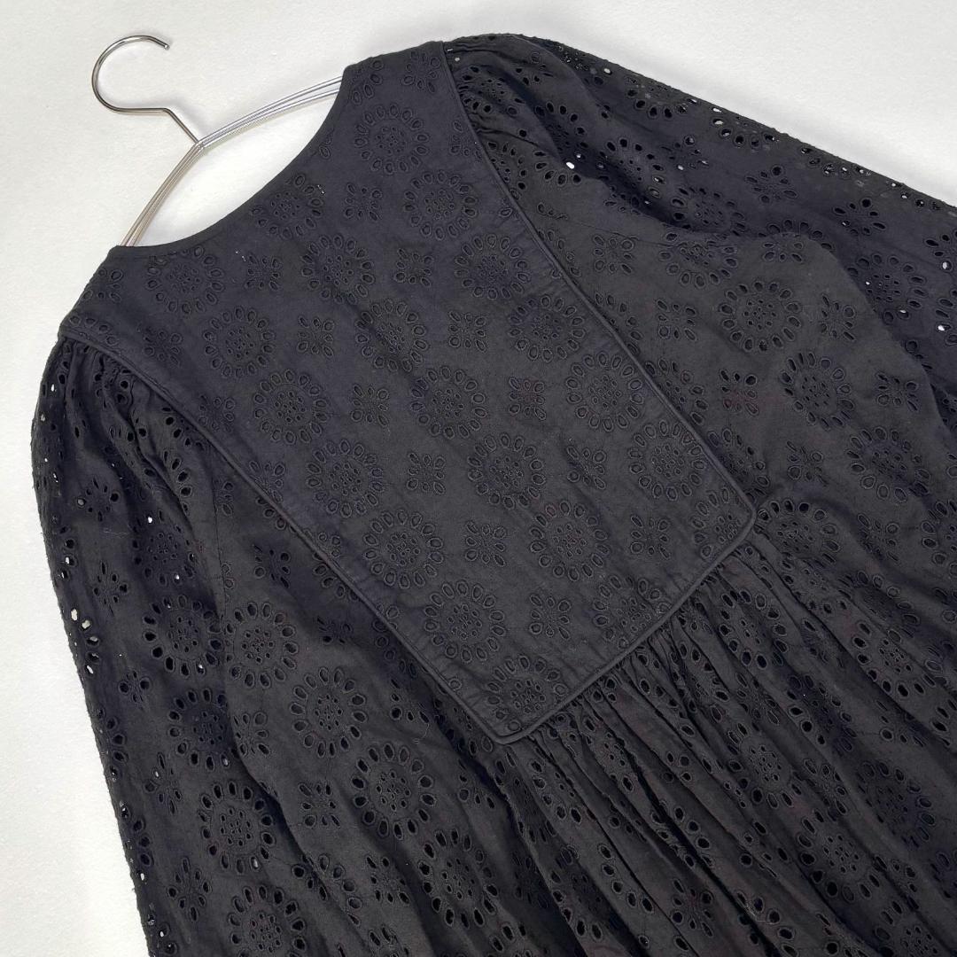 美品 ヌキテパ 刺繍 ロングワンピース コットン エンブロイダリー　サンプル　黒