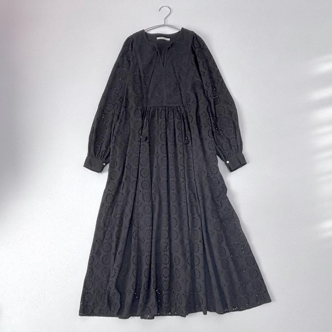 美品 ヌキテパ 刺繍 ロングワンピース コットン エンブロイダリー　サンプル　黒