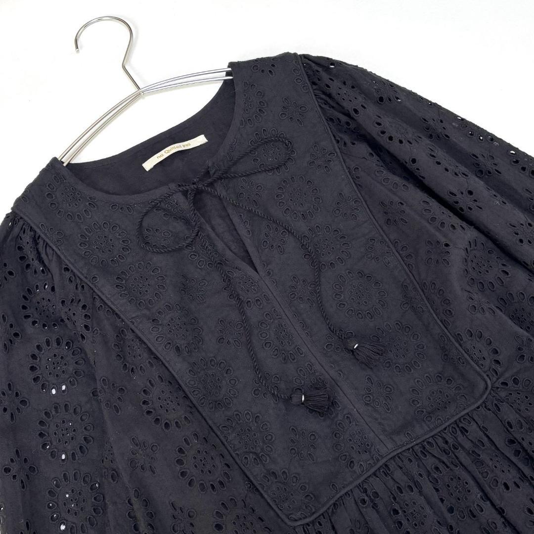 美品 ヌキテパ 刺繍 ロングワンピース コットン エンブロイダリー　サンプル　黒