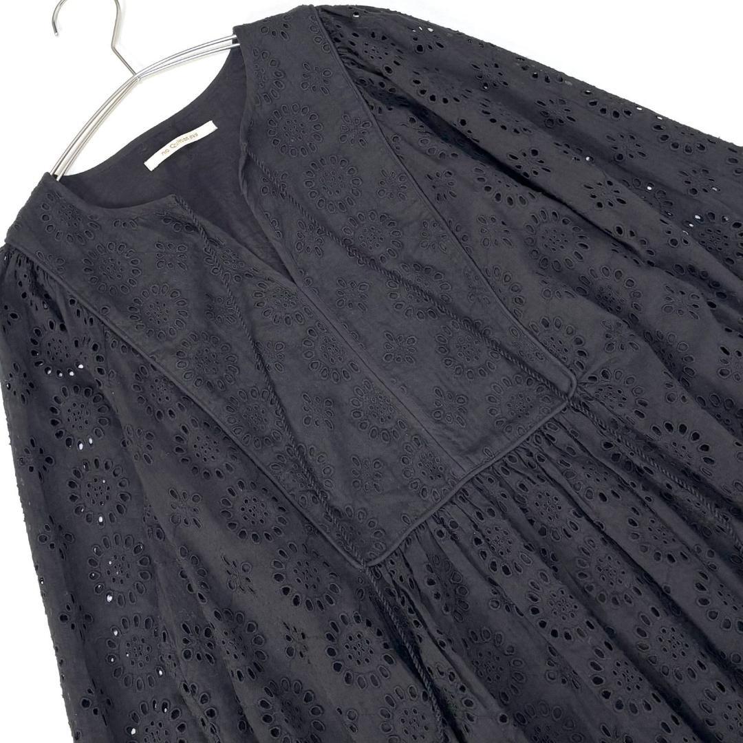 美品 ヌキテパ 刺繍 ロングワンピース コットン エンブロイダリー　サンプル　黒