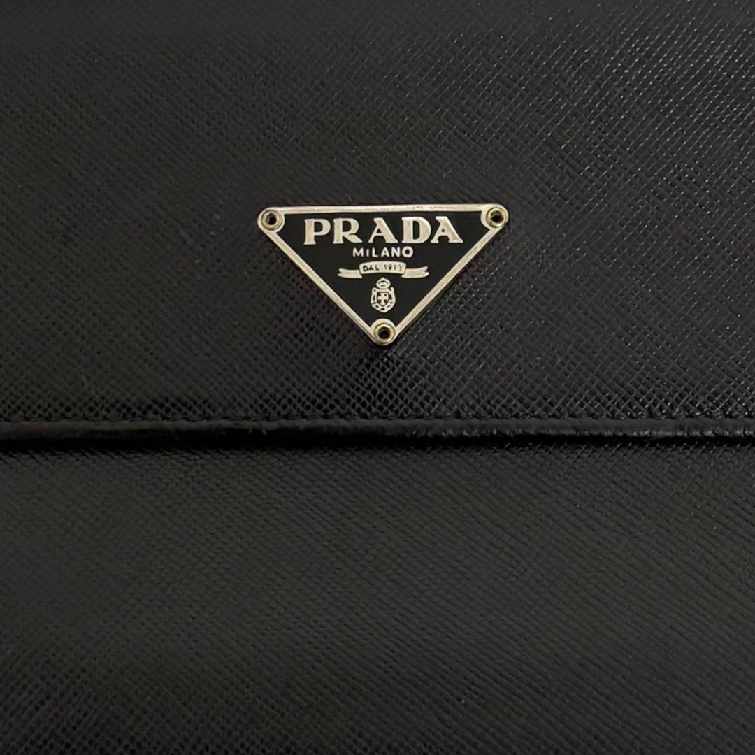 極美品✨ PRADA プラダ 三つ折り財布 サフィアーノ ブラック 三角ロゴ