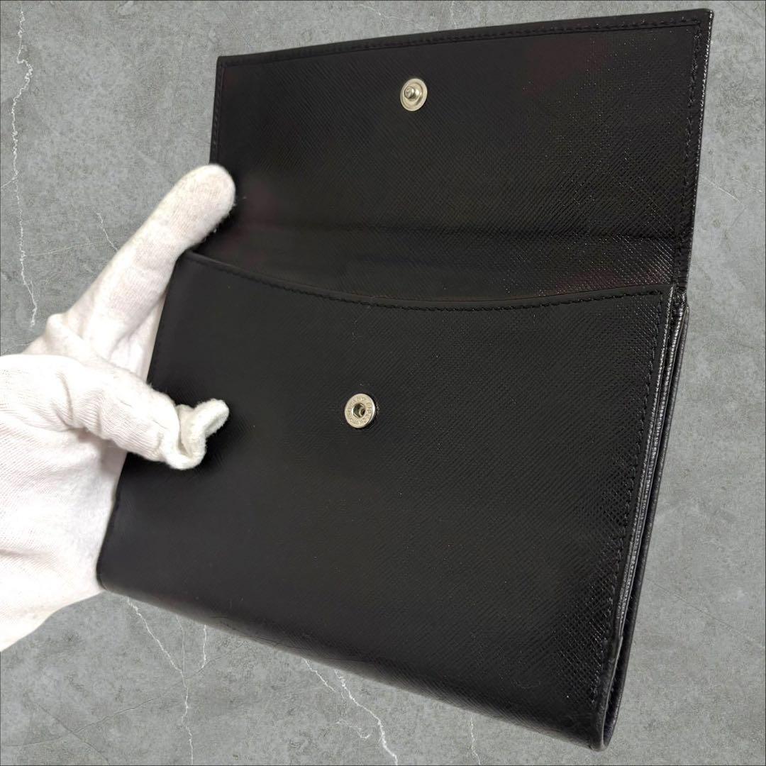 極美品✨ PRADA プラダ 三つ折り財布 サフィアーノ ブラック 三角ロゴ