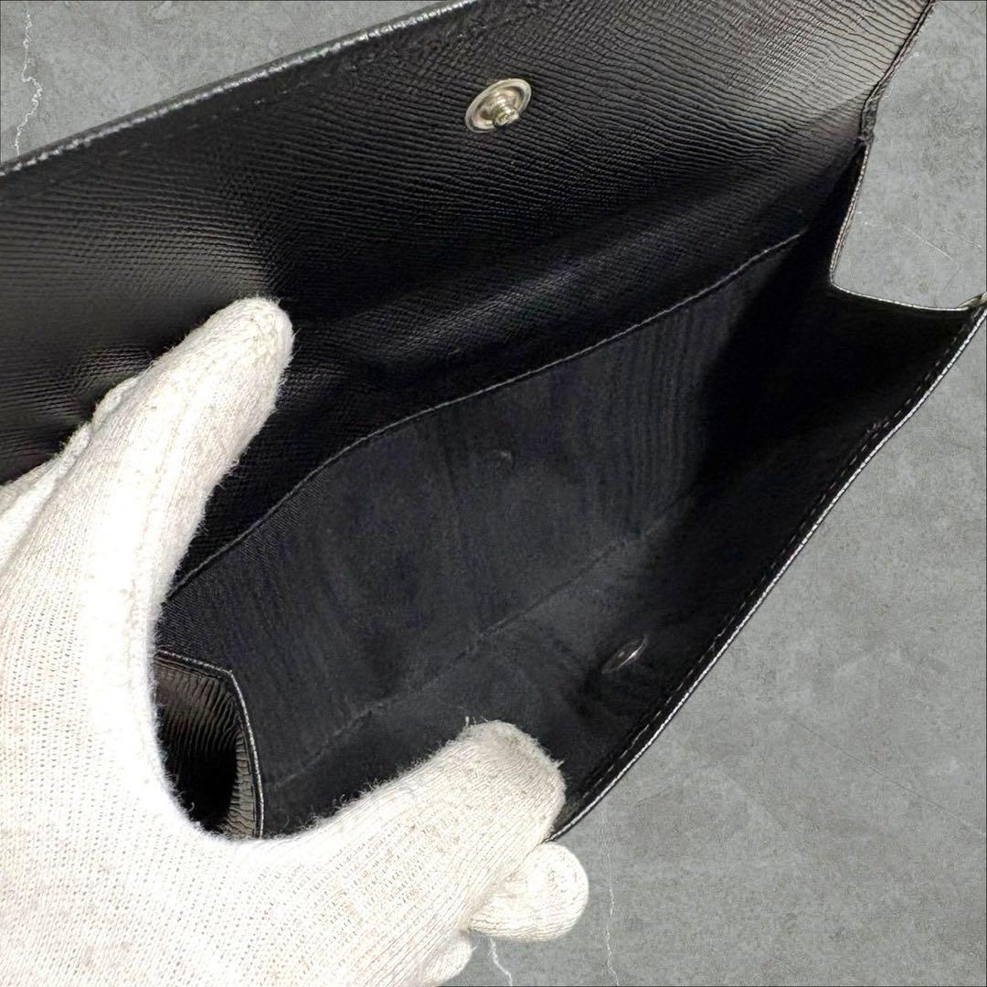 極美品✨ PRADA プラダ 三つ折り財布 サフィアーノ ブラック 三角ロゴ