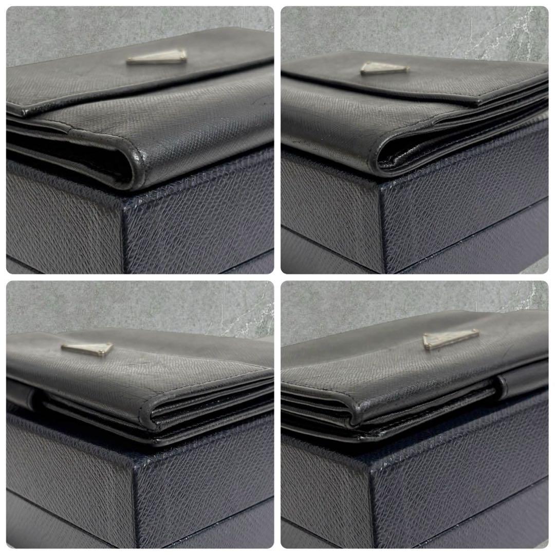 極美品✨ PRADA プラダ 三つ折り財布 サフィアーノ ブラック 三角ロゴ