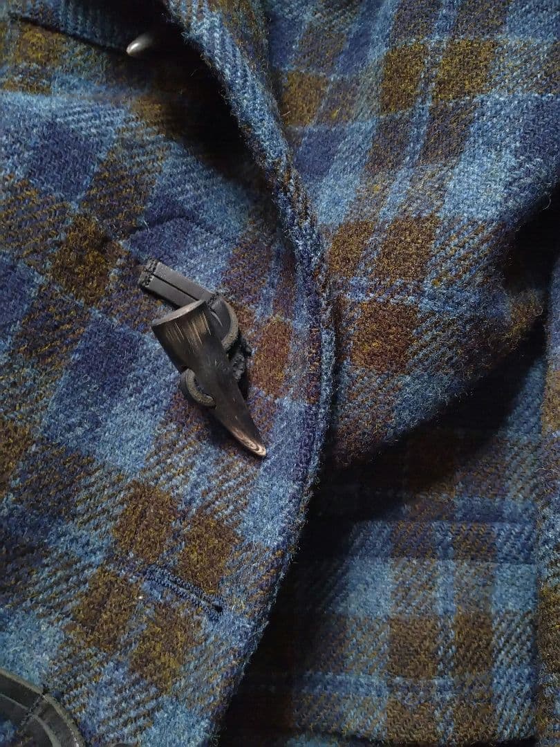 美品 レア配色 ハリスツイード ミドル丈 ダッフルコート