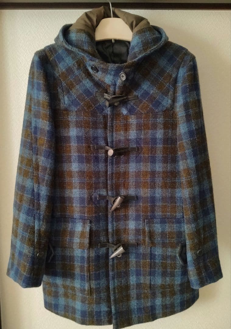 美品 レア配色 ハリスツイード ミドル丈 ダッフルコート