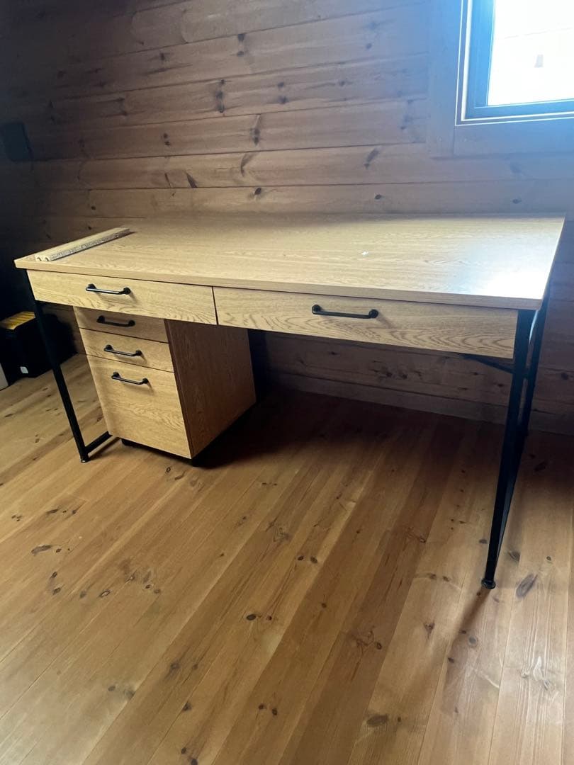 【美品LOWYA】ナチュラルカラーデスク キャスター付きキャビネットセット