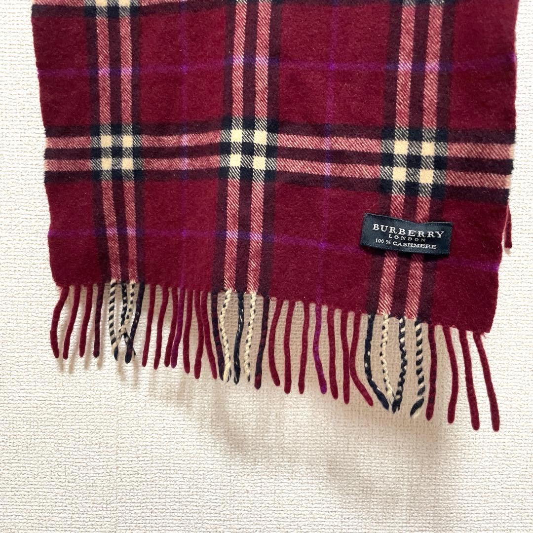 希少カラー BURBERRY バーバリー カシミヤ100% マフラー ボルドー