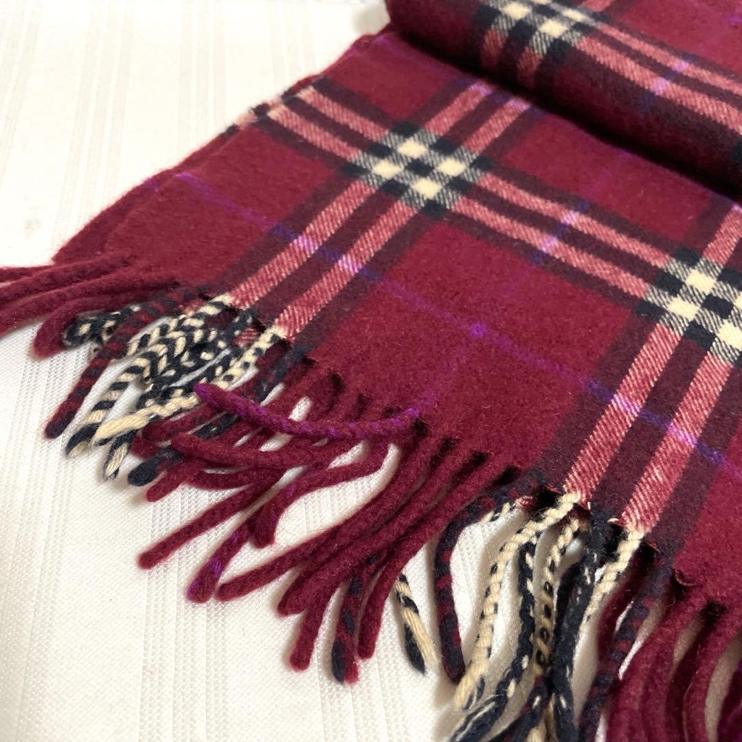 希少カラー BURBERRY バーバリー カシミヤ100% マフラー ボルドー