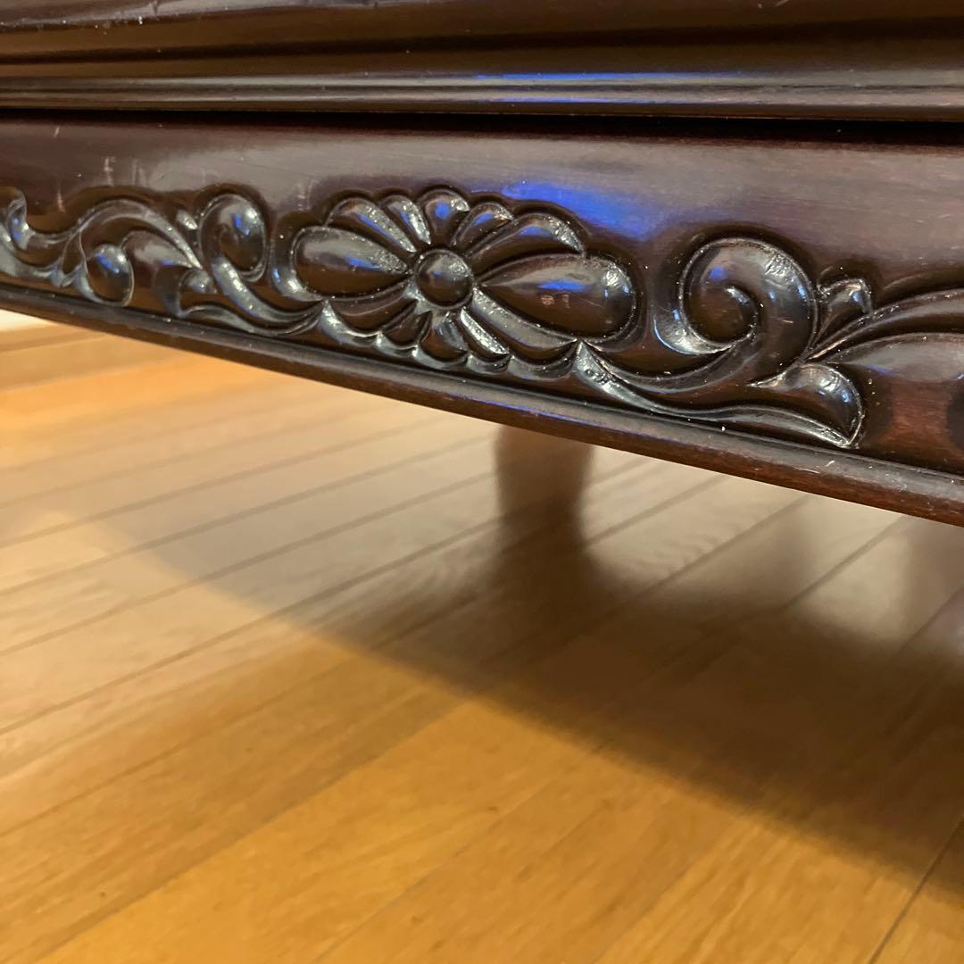 座卓　彫刻装飾付　ローテーブル　昭和レトロ　★レース編みテーブルクロス付き★