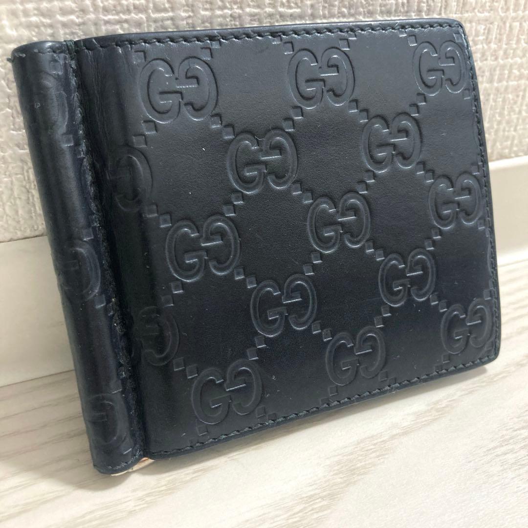 ✨超美品✨GUCCI　マネークリップ　シマレザー　ブラック　GG総柄