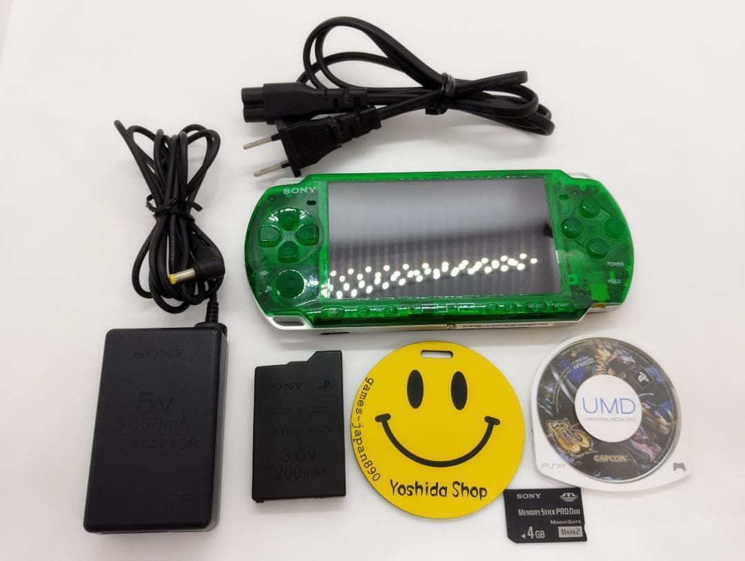 PSP 3000 すぐ遊べるセット【美品・カスタム】スケルトン　グリーン