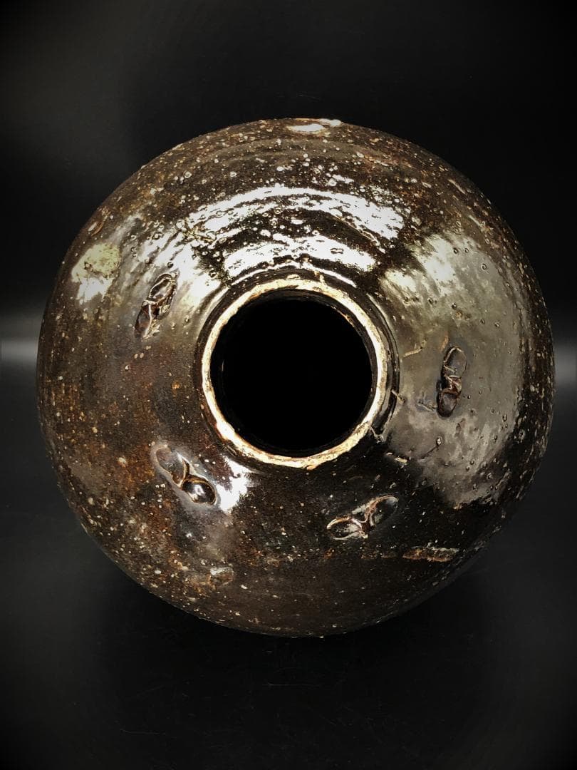 【褐釉四耳壺（呂宋壺）】　フィリピン渡来　ルソン壺　呂宋助左衛門