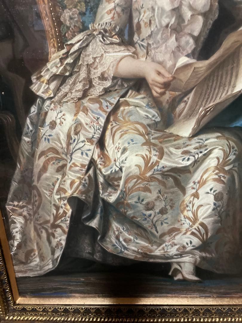 [未使用]肖像画複製　豪華額縁　ラ・トゥール作『ポンパドール侯爵夫人の肖像』