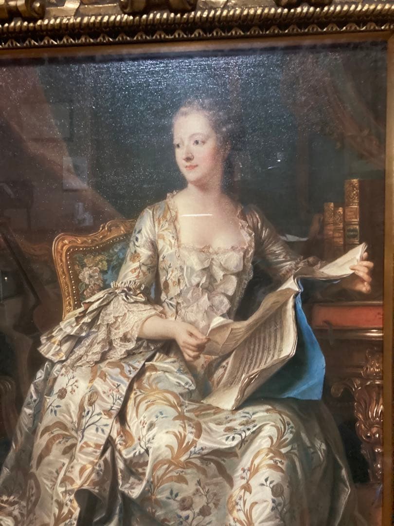 [未使用]肖像画複製　豪華額縁　ラ・トゥール作『ポンパドール侯爵夫人の肖像』