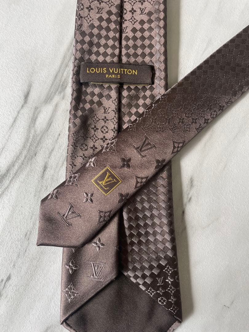 極美品 LOUIS VUITTON ジャガード ミックスモノグラム ネクタイ 茶