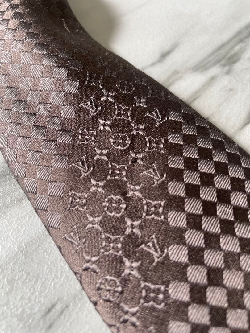 極美品 LOUIS VUITTON ジャガード ミックスモノグラム ネクタイ 茶