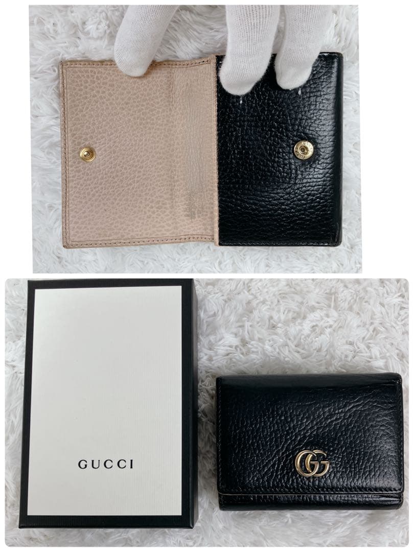 グッチ GG ミニマーモント 474746 折り財布 本革　バイカラー　黒