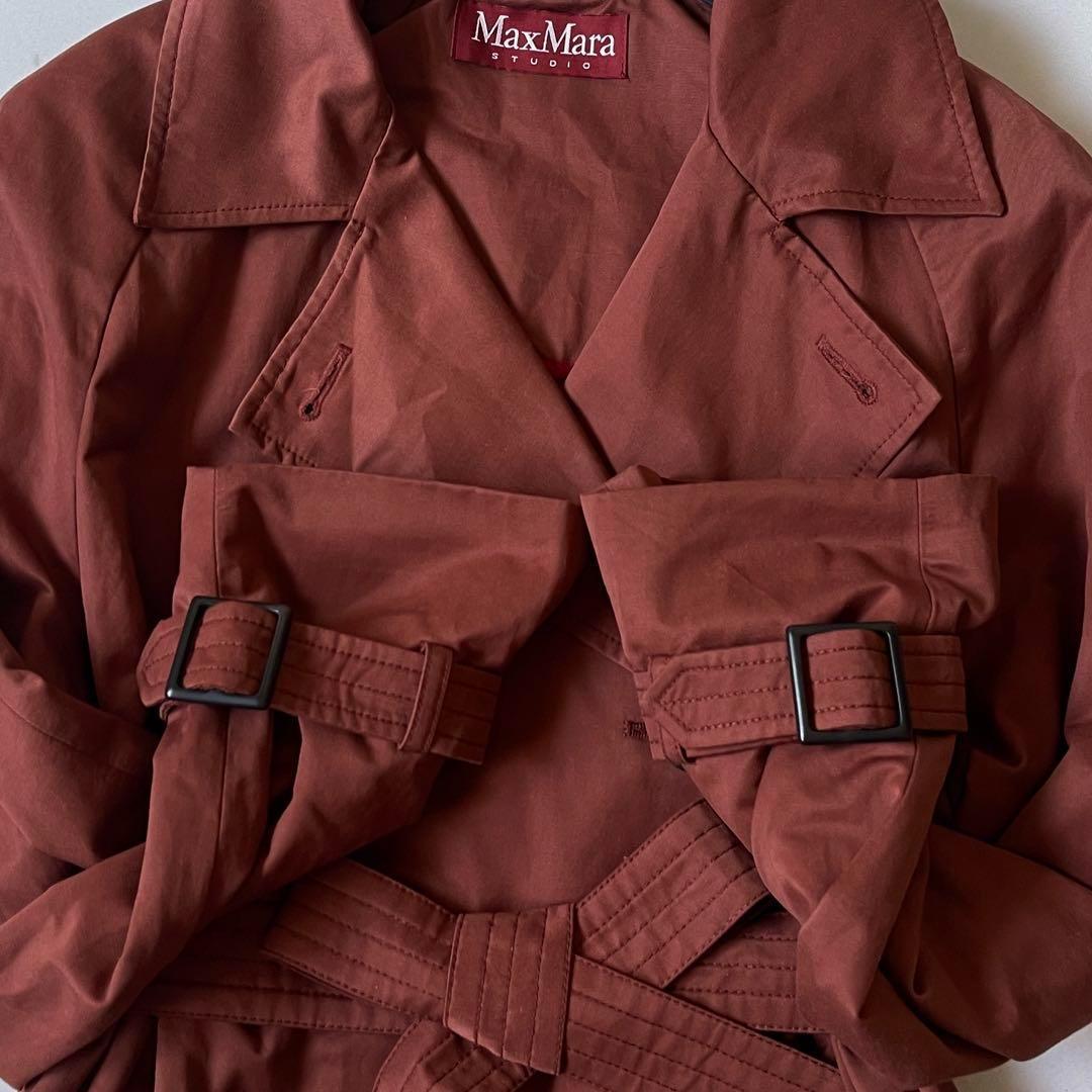 マックスマーラ トレンチコート ロング丈 ベルト レッドブラウン 着丈110cm