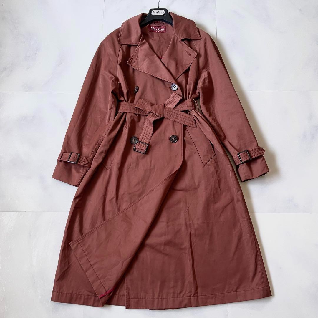 マックスマーラ トレンチコート ロング丈 ベルト レッドブラウン 着丈110cm