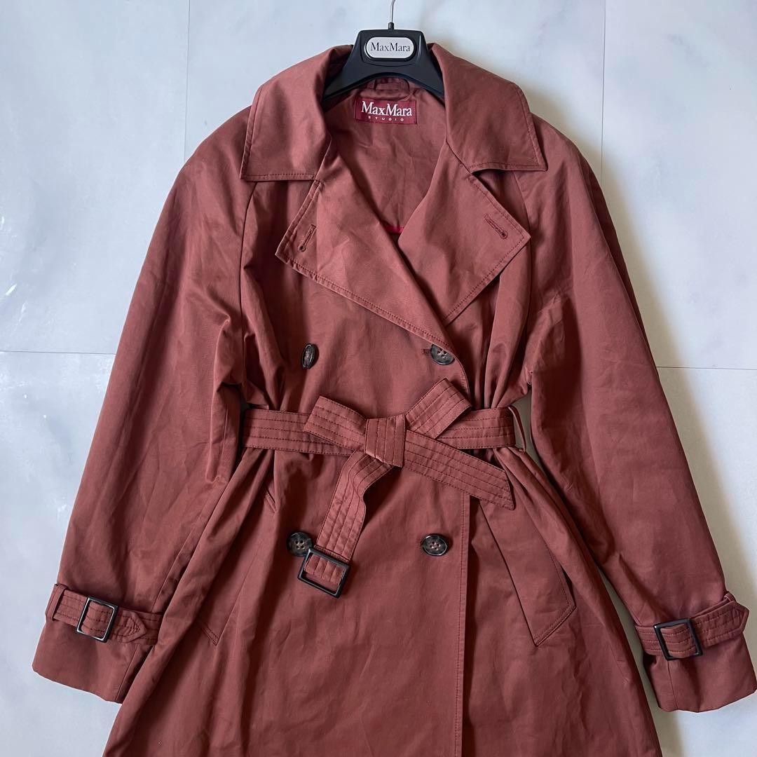 マックスマーラ トレンチコート ロング丈 ベルト レッドブラウン 着丈110cm