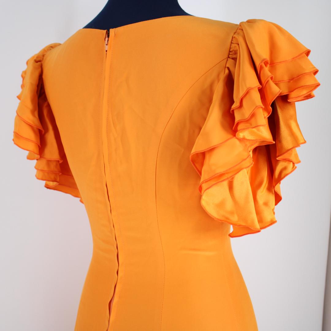 【美品 フラメンコ衣装】オレンジ ワンピース ドレス ボランテ フリル 段々