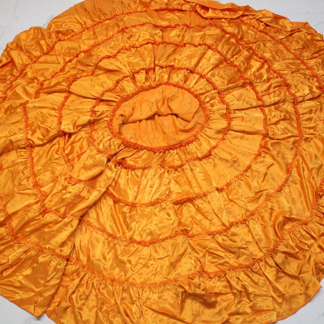 【美品 フラメンコ衣装】オレンジ ワンピース ドレス ボランテ フリル 段々